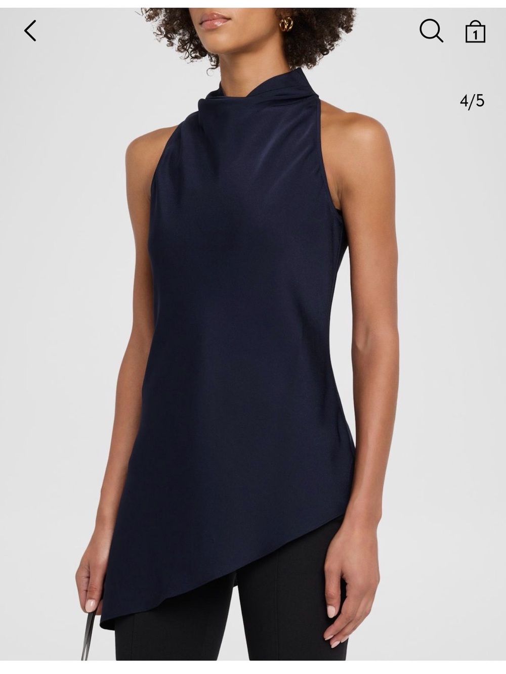 Veronica Beard Navy High-Neck Sleeveless Draped Camisole